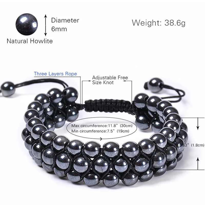 Браслет с бусинами из натурального камня для мужчин и женщин трехслойный браслет