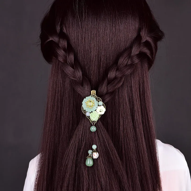 Copper Alloy Hairpins Exquisite Golden Sand Coloured Glaze Pendant Hair Jewelry