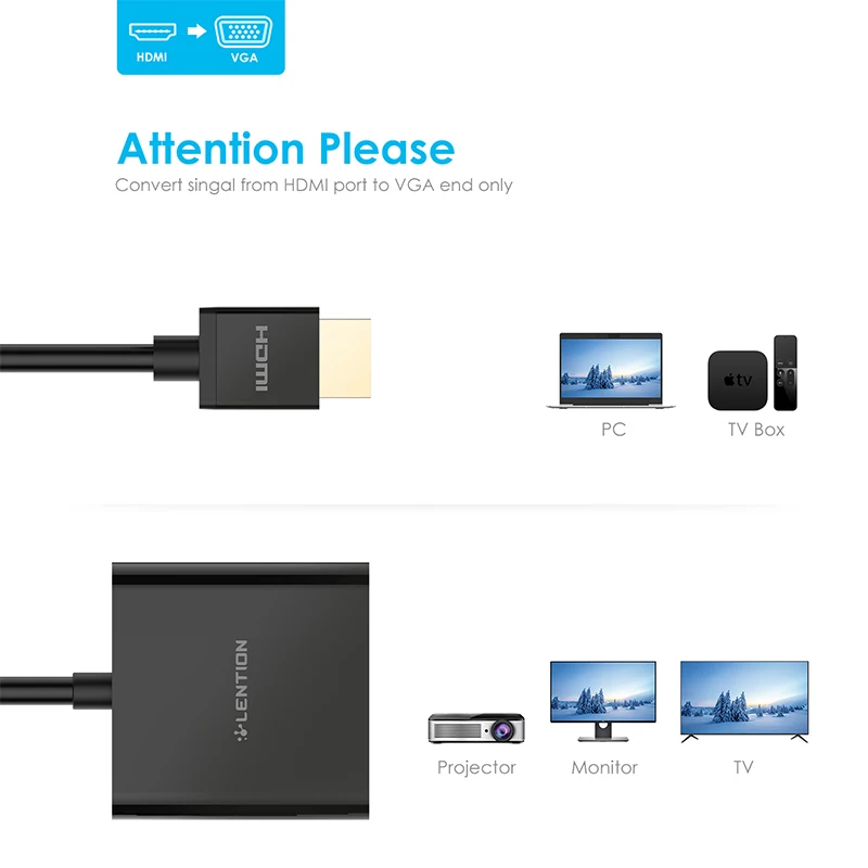 Переходник Lention HDMI VGA штырь 1080P|Компьютерные кабели и разъемы| |