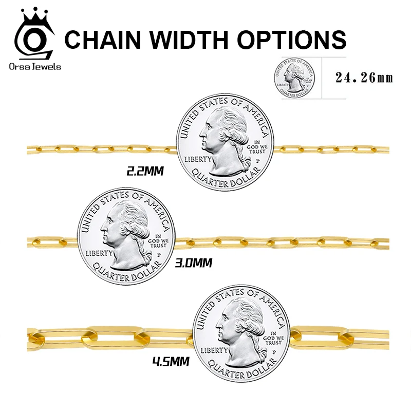 ORSA JEWELS 6 мм 9 12 Размеры Скрепка звено цепи ожерелье 925 пробы серебро 14 к золотая