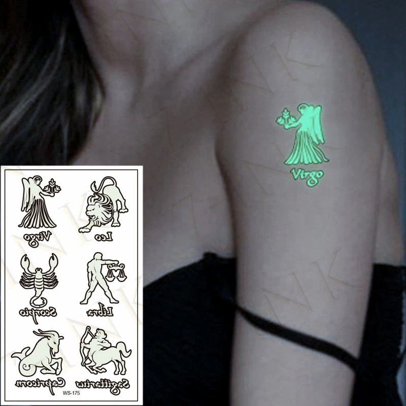 

Luminous Tattoo Sticker Zodiac Constellation Aries Leo Virgo Waterproof Temporary The Body Art Party Tattoo Stickers