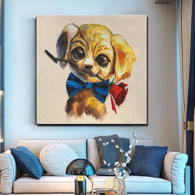 

Drop Shipping Hand Painted Lovely Puppy Abstract Art Oil Painting Canvas Building Wall Picture Living Room Home Wall Art Decor