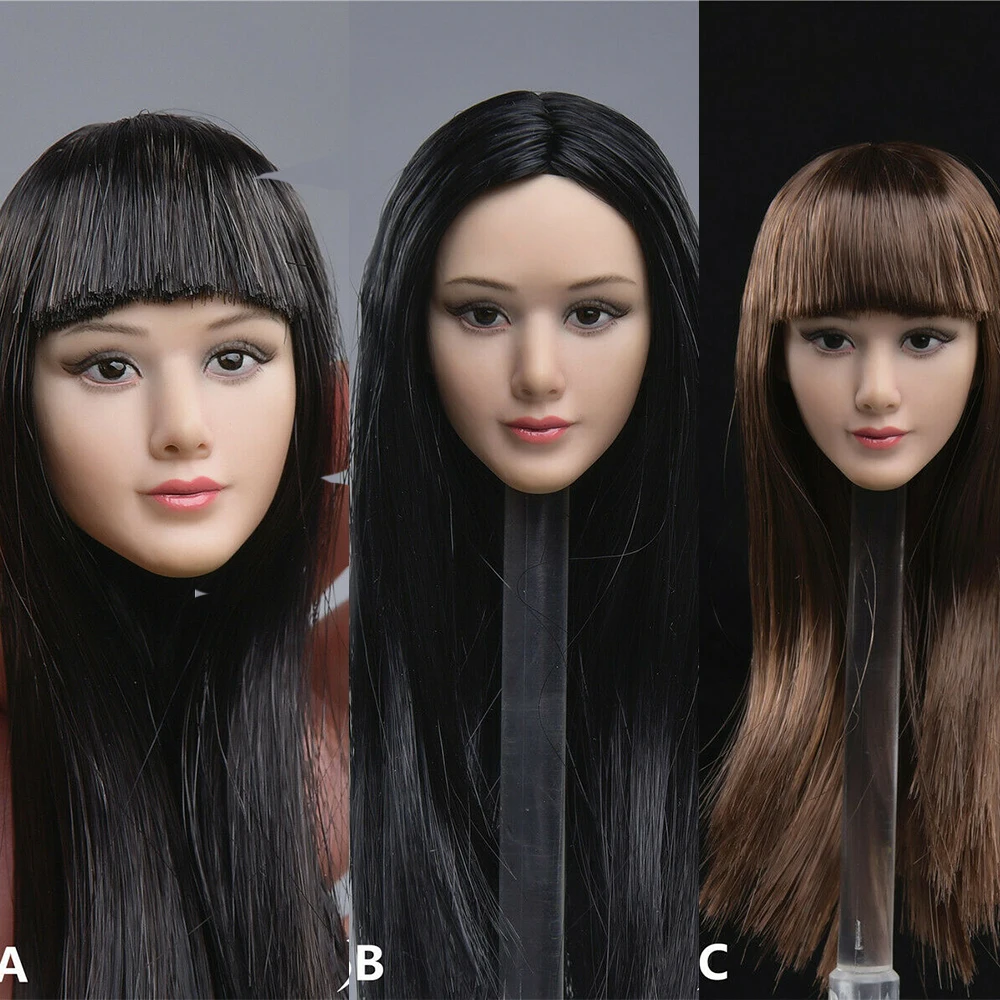 

JXTOYS-036 1/6 Asian Female Head Sculpt Model Long Dark Hair For 12'' Inch Action Figure Dolls In Stock