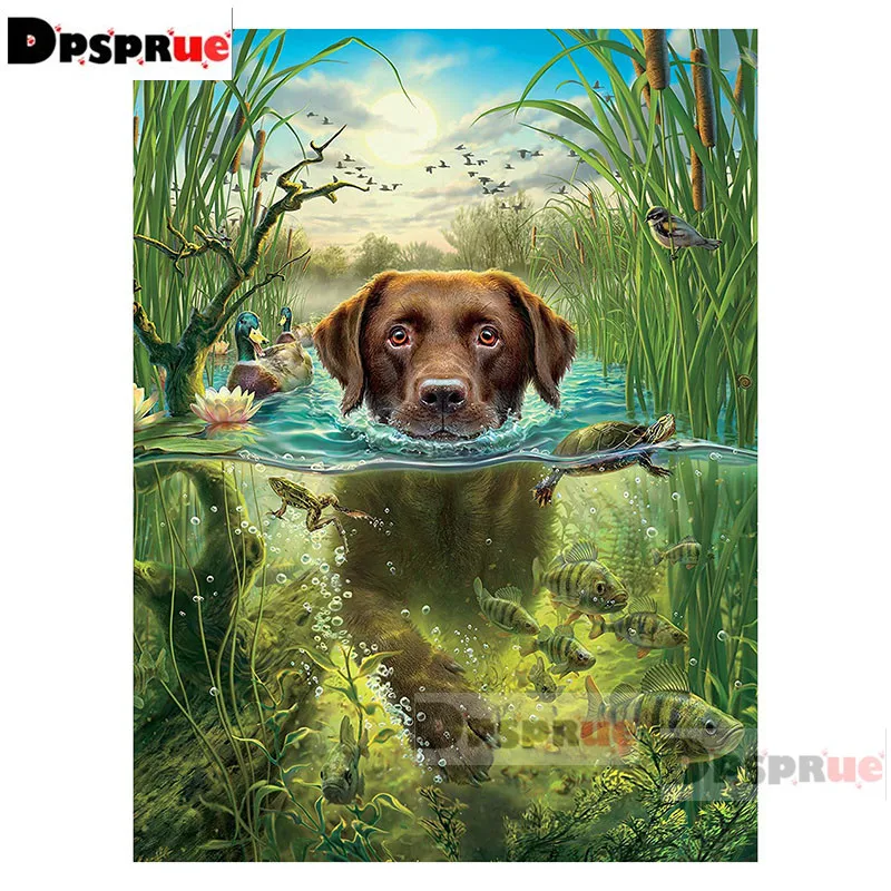 

Dpsprue Full Square/Round Diamond Painting Kit Cross Stitch Dog Swimming Diamond 3D Embroidery DIY 5D Moasic Gift DP5226