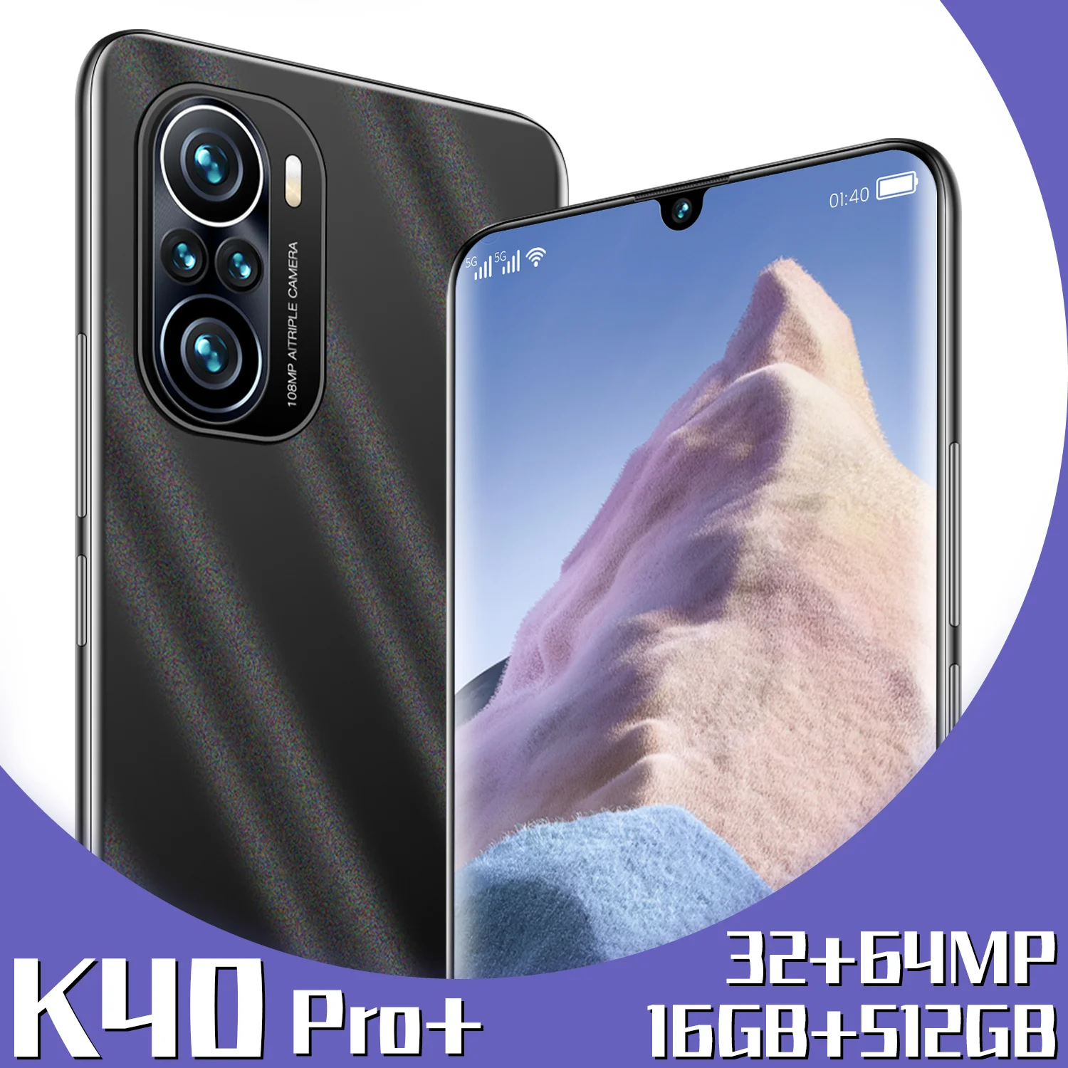 

K40 Pro+ 5G Smartphones 6.7inch Android10 16GB+512GB 10-Core Cellphones 24+48MP 6000mAh Battery Dual SIM Card Mobile Phones