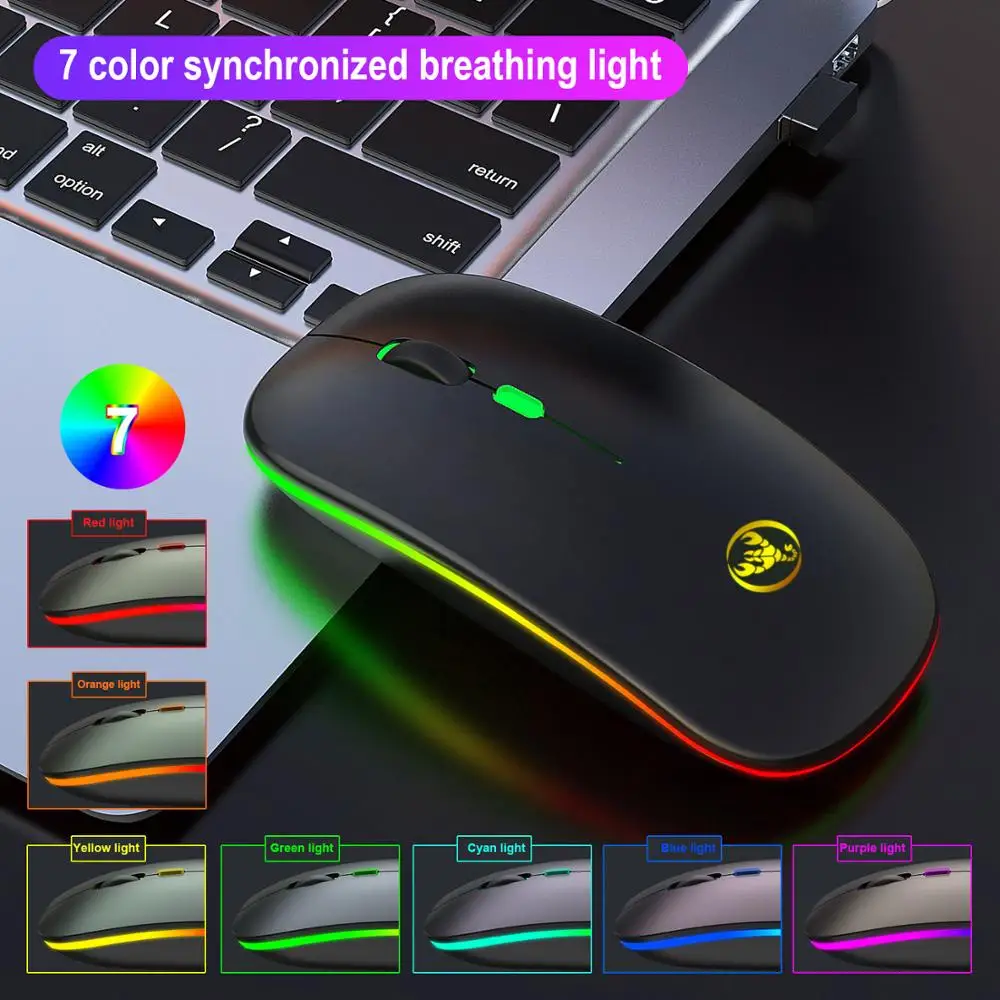 

Rechargeable Wireless Mouse Silent LED Ergonomic Dual Mode Bluetooth 5.1 + 2.4 Ghz Colorful Glowing Mice Gamer for PC Computer