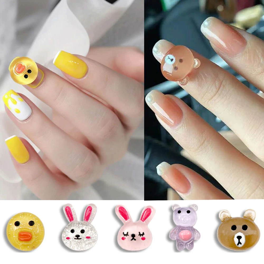 

10 Pcs Cartoon Bear Rabbit Duck 3D Nail Art Decorations DIY Jewelry Manicure Rotate Design Accessories