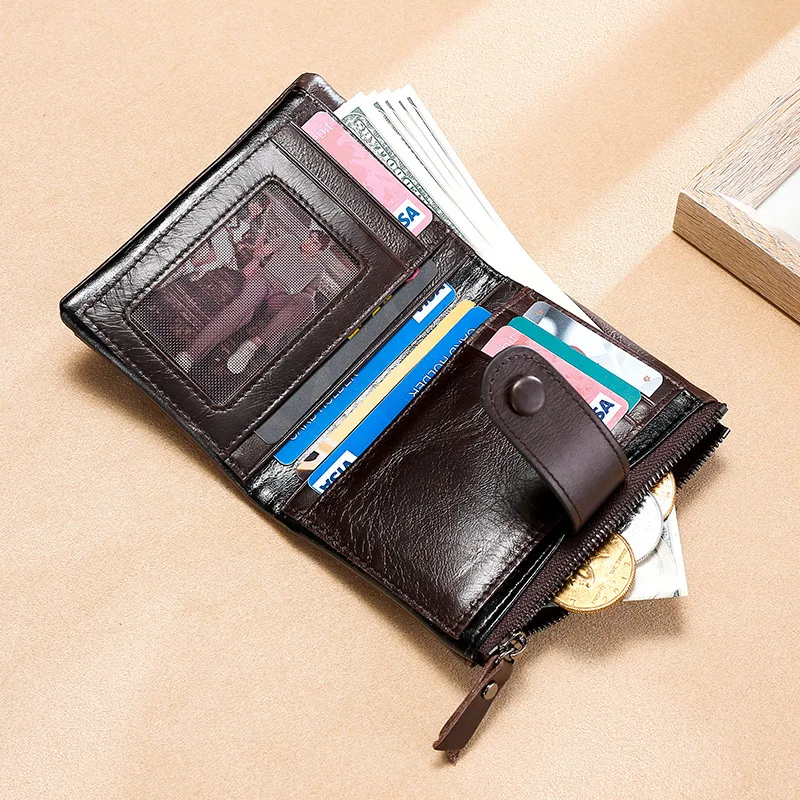 Многофункциональный мужской кошелек из натуральной кожи с RFID-защитой маленький