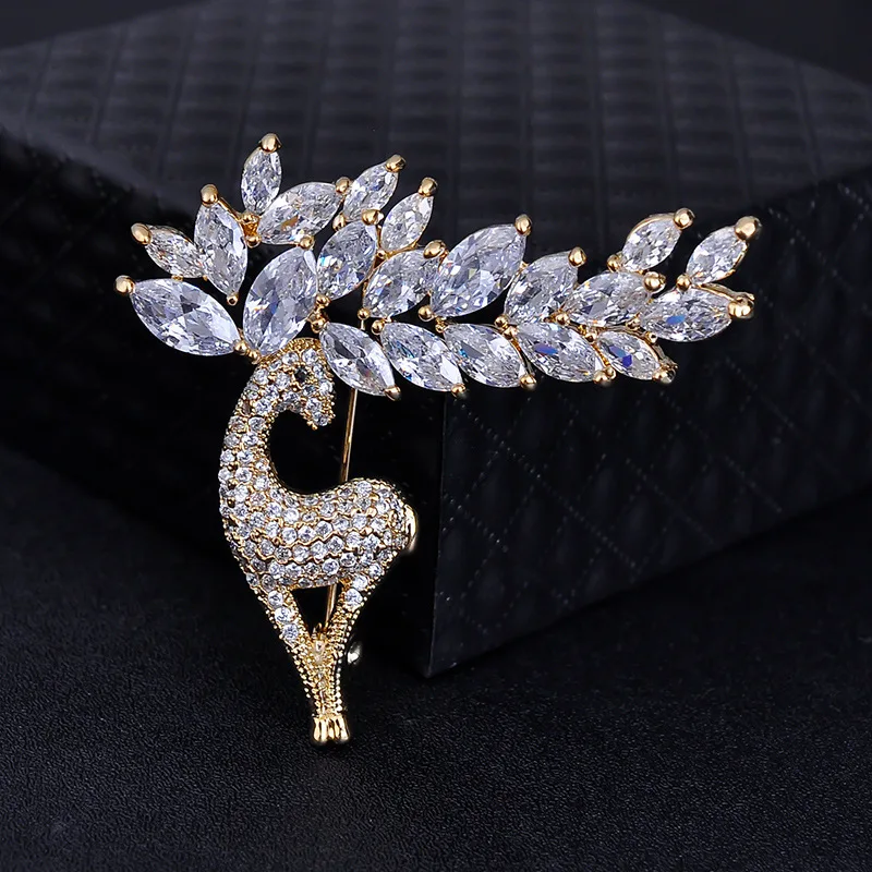 gold color Karopel животная брошь «олень» булавка для воротника для женщин 925 пробы серебряные ювелирные изделия Броши - Цвет камня: gold color