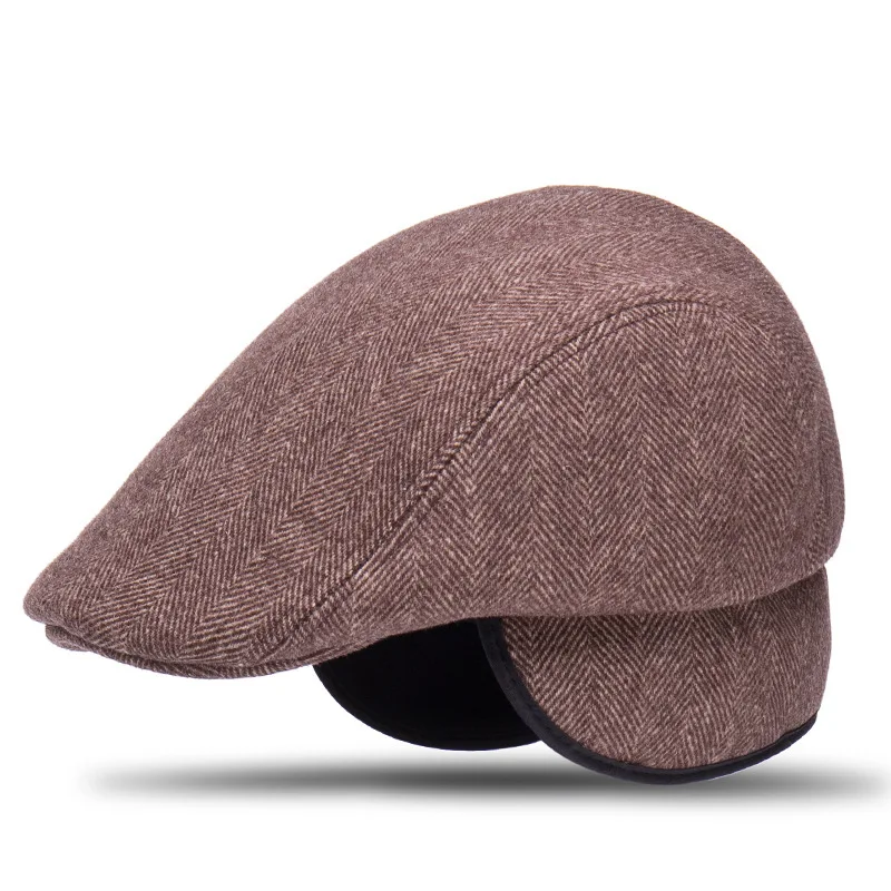 

Men's casual beret cap winter thickened wool warm earmuffs