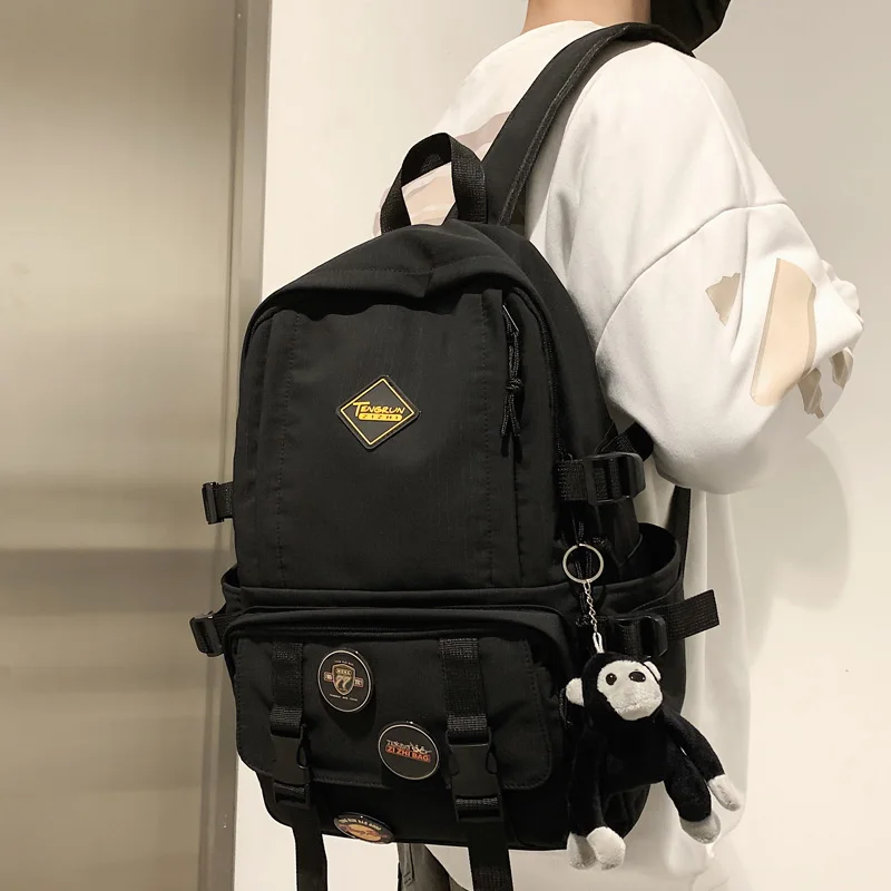 

DIFA New Multi-pocket Nylon Women Backpack Men Large Capacity Insert Button Travel Bag College Couples Laptop Backpack Schoolbag