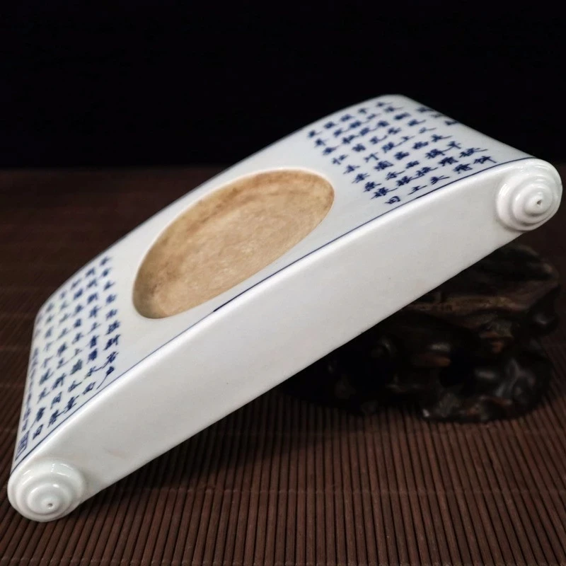 

Chinese Porcelain Blue And White Ink Stone With Red Characters