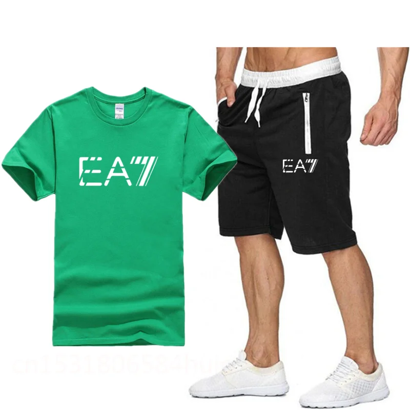 

2021 new men's summer T-shirt + Cotton Shorts casual wear outdoor printing running suit fitness suit short sleeve suit package