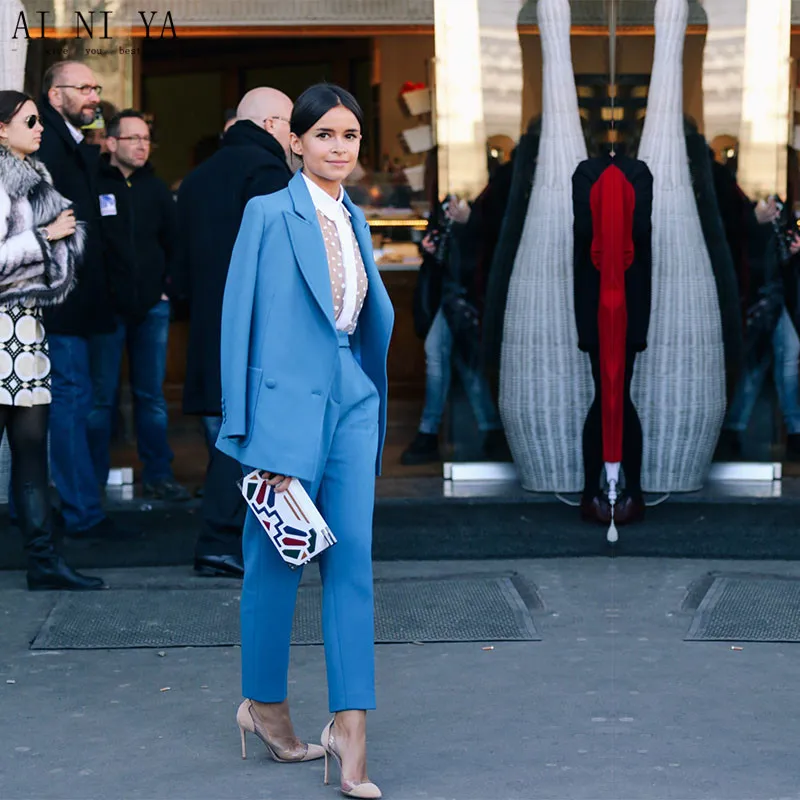 Синий женский брючный костюм женские деловые костюмы Женские официальные