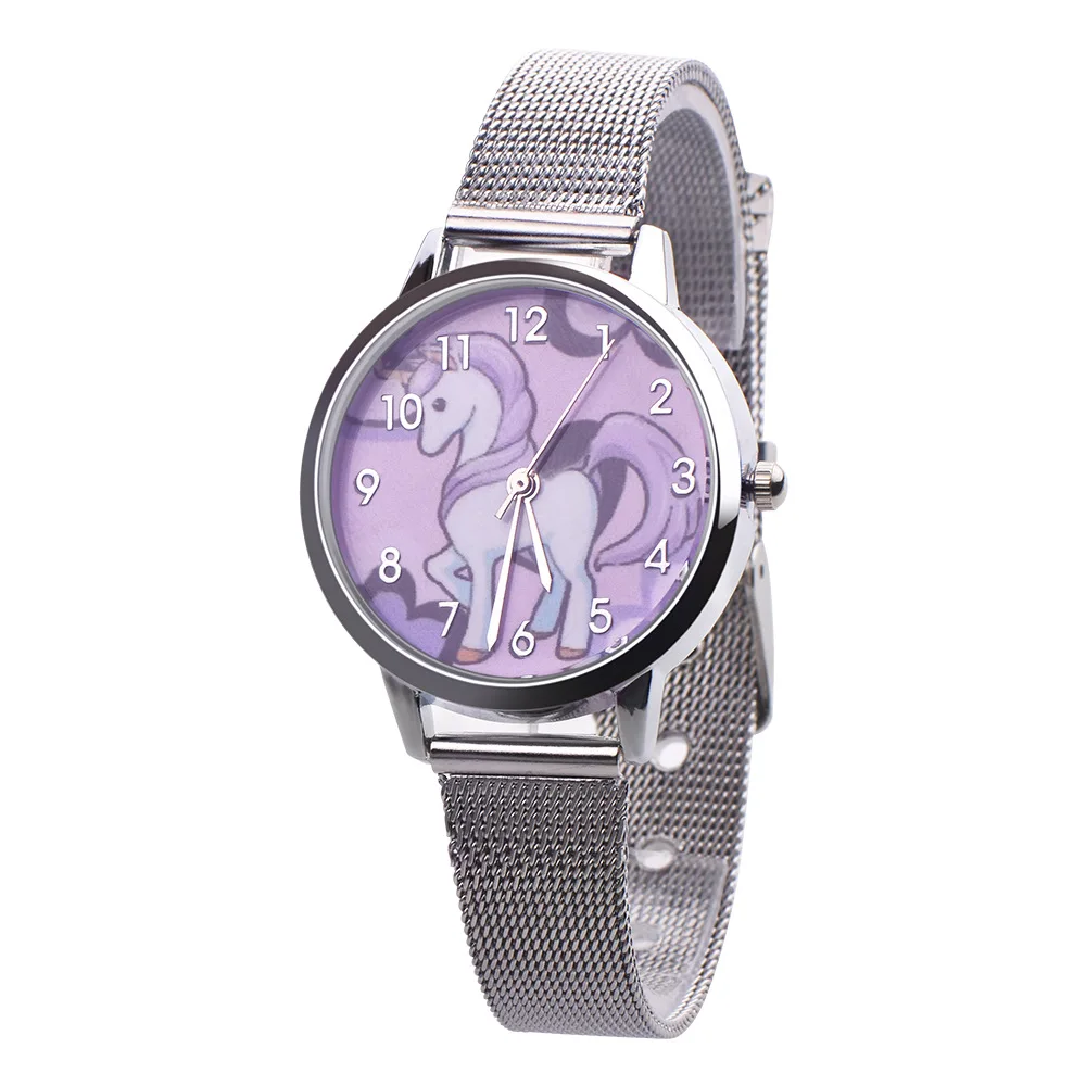 

the childs' watches Time management quartz wrist watch child Girl clock Cartoon horse Beast Leather metal strap Multicolor Gift