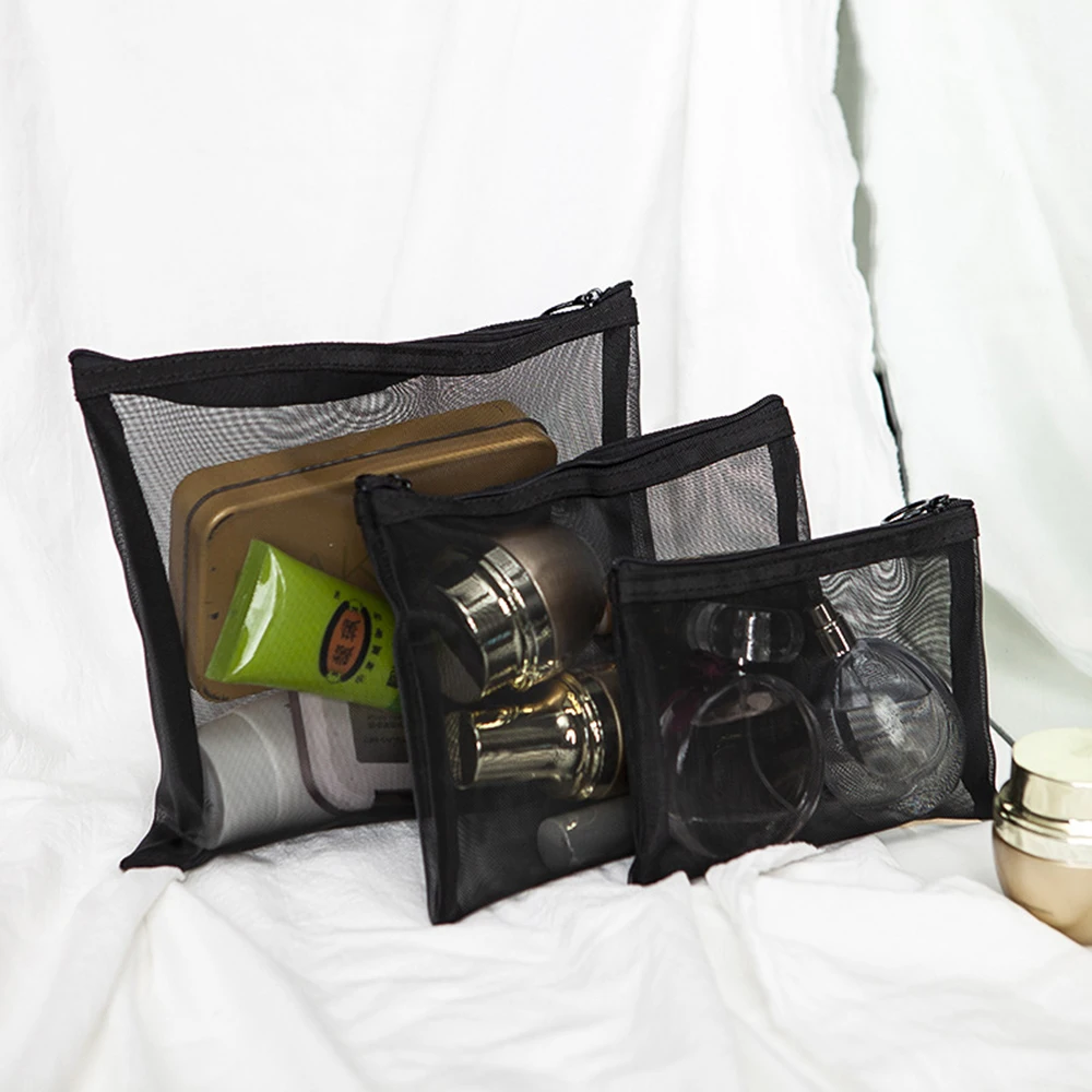 

Модная сетчатая прозрачная косметичка на молнии, косметичка для женщин, моющая однотонная дорожная сумка-Органайзер, черная косметичка