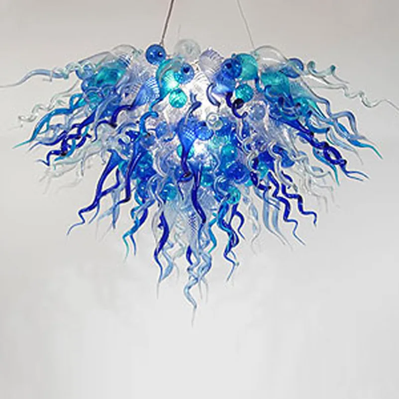 

Blue Murano Chandeliers Mouth Blown Glass Modern Art Deco Pendant Lamps Home Decor LED Light 32 by 20 Inches