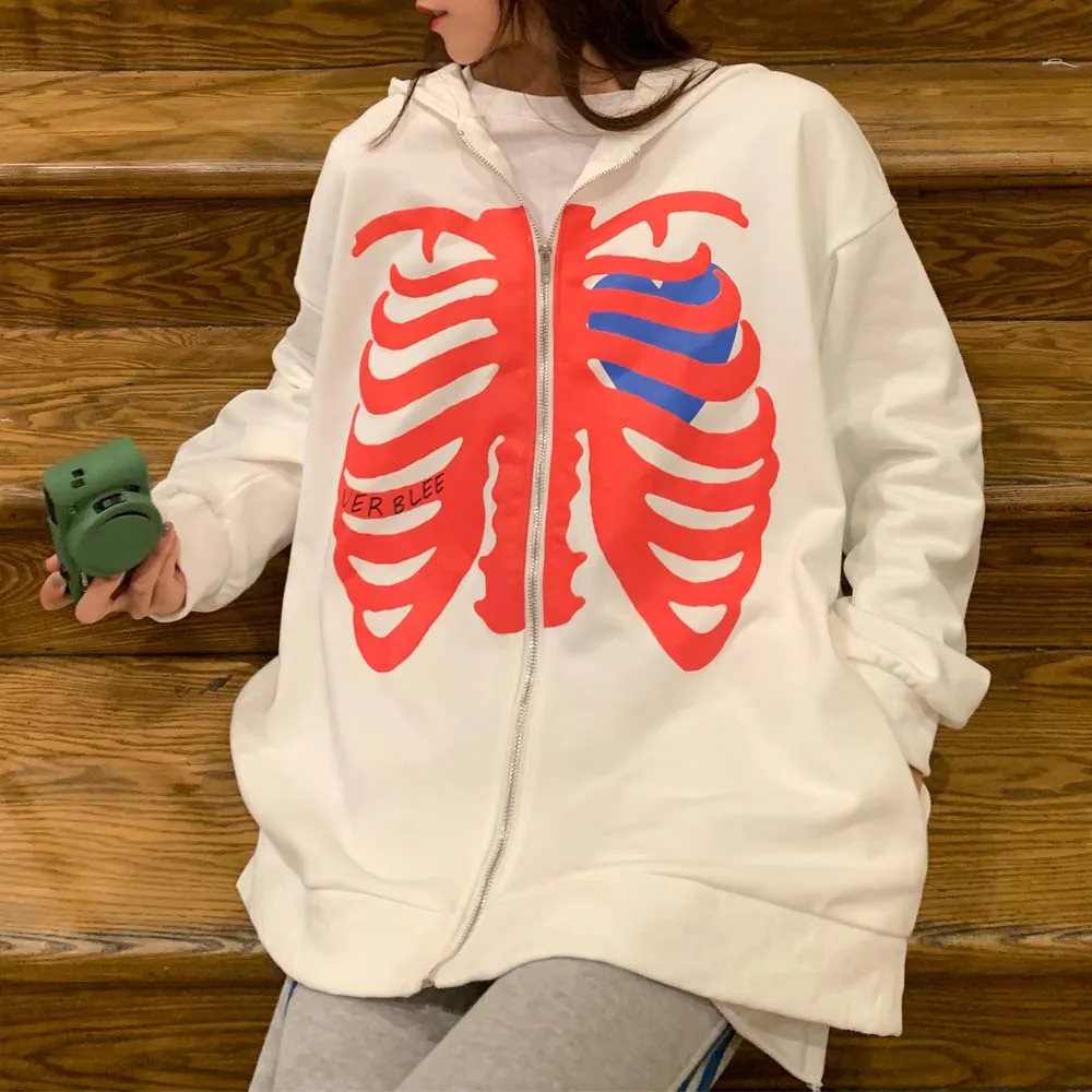 

Свободная куртка Y2K на молнии с принтом черепа, с капюшоном в стиле гранж и аниме, Однотонная рубашка в стиле ретро, худи для девочек в Корейском стиле Харадзюку