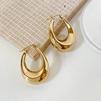 monlansher geometric large oval hoop earrings gold color glossy titanium steel earrings for women french classy earrings jewelry