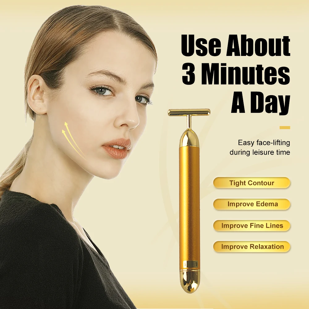 

Energy Beauty Bar 24K Gold Pulse Firming Massager Facial Roller Massager Derma Skincare Wrinkle Treatment