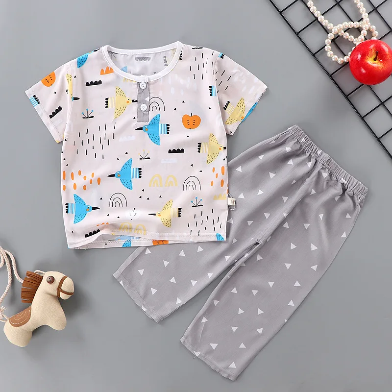 Детские пижамы Летний Тонкий хлопковый домашний костюм с футболкой короткими