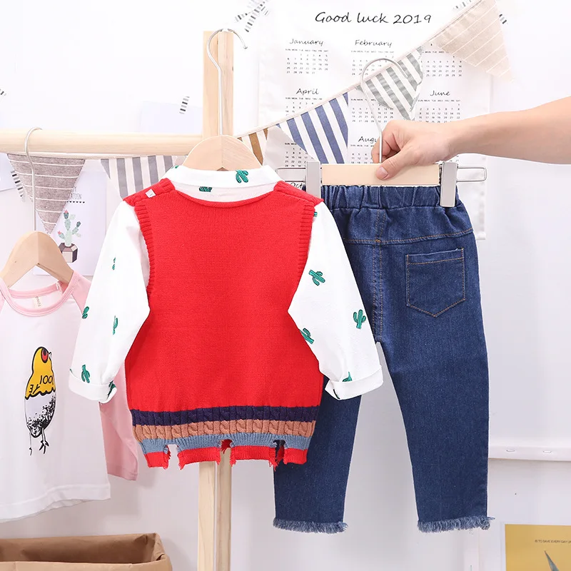 Осенняя детская одежда для малышей свитер мальчиков и девочек жилет мультяшная