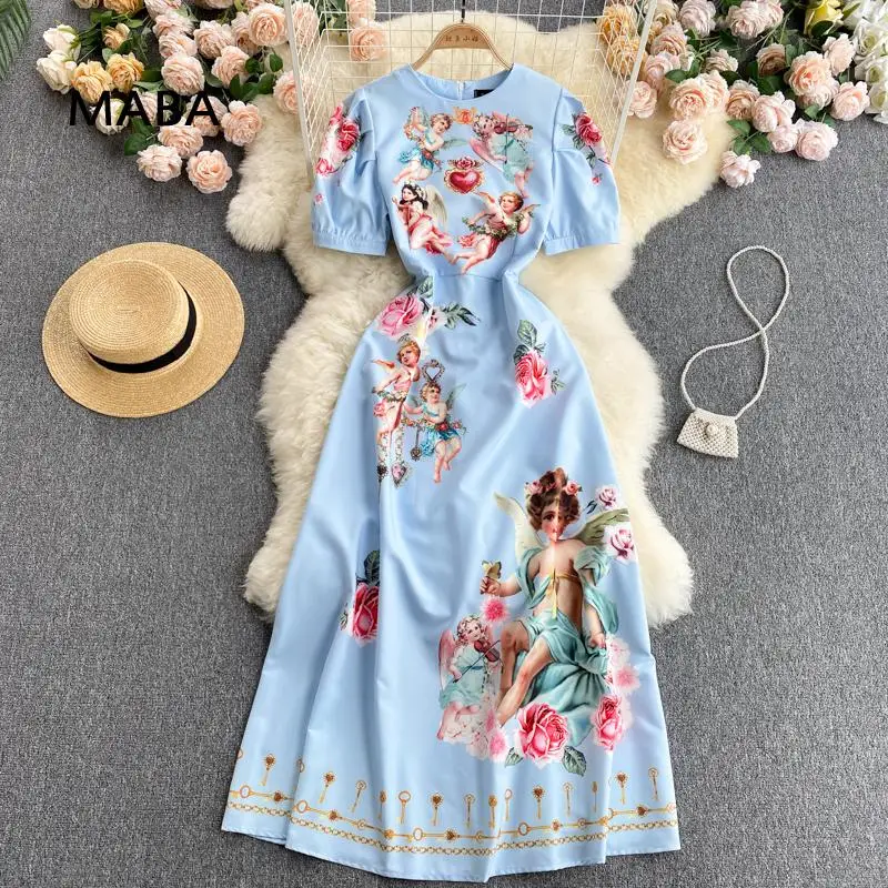 

Puff sleeve dress women's Vintage Floral designer Ankle-Length dress new summer runway dresses 2021 Plus Size Robes Vestidos