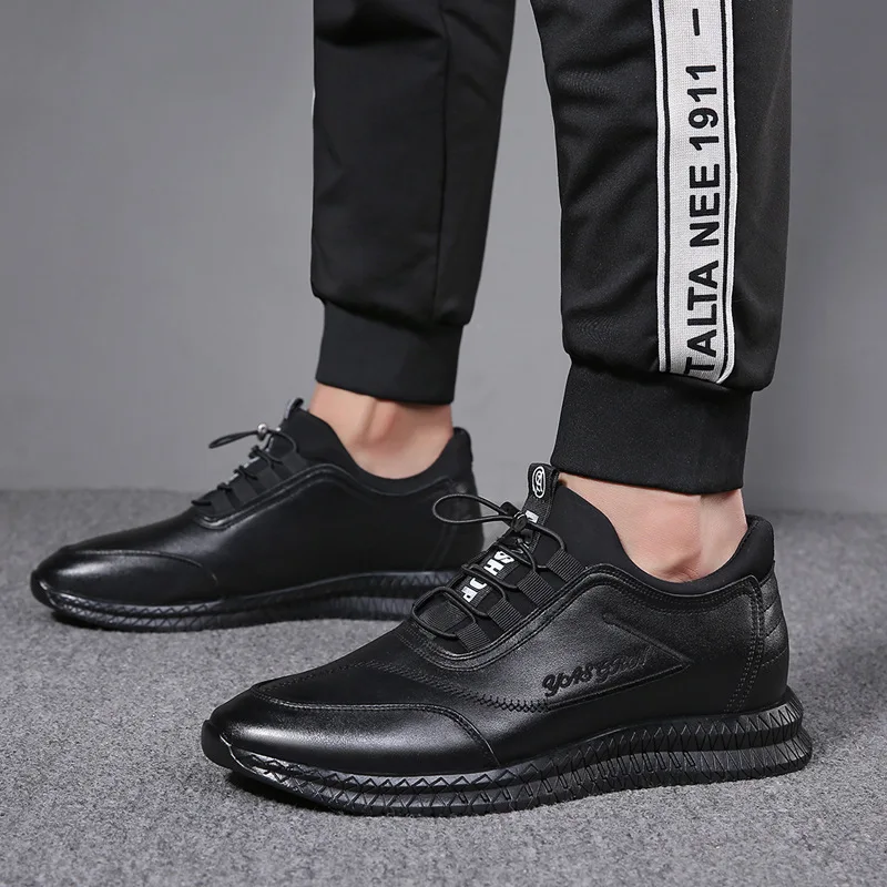 Мужские кожаные кроссовки LIMEIKE повседневная обувь на толстой подошве