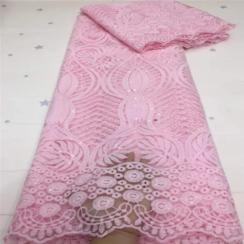 

Hot Sale Sequin Lace Fabrics pink African Lace Fabric High Quality Nigeria French Tulle Mesh Lace Fabric for Bridal Material