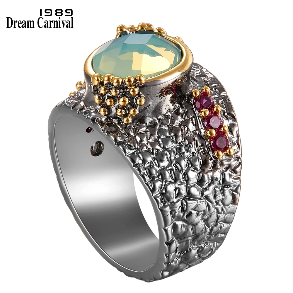 

DreamCarnival 1989 New Gothic rings for women Black Gold Color with Green Zirconia Wholesale WA11741