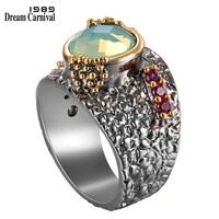 dreamcarnival 1989 new gothic rings for women black gold color with green zirconia wholesale wa11741
