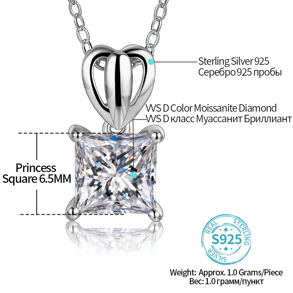 Ожерелье с кулоном из серебра 925 пробы муассанитом