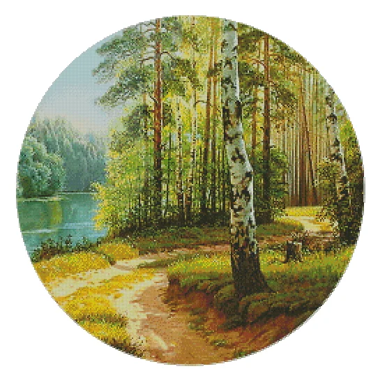 

Autumn woods Landscape in circle Top Quality Cross Stitch Kits 14CT Unprinted Sewing kit Embroidered Art Handmade Home Decor