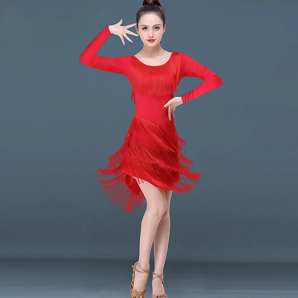 

Tassel Latin Dance Dress for Women New Adult Female Modern Dance National Standard Dance Practice Clothes Dance Wear