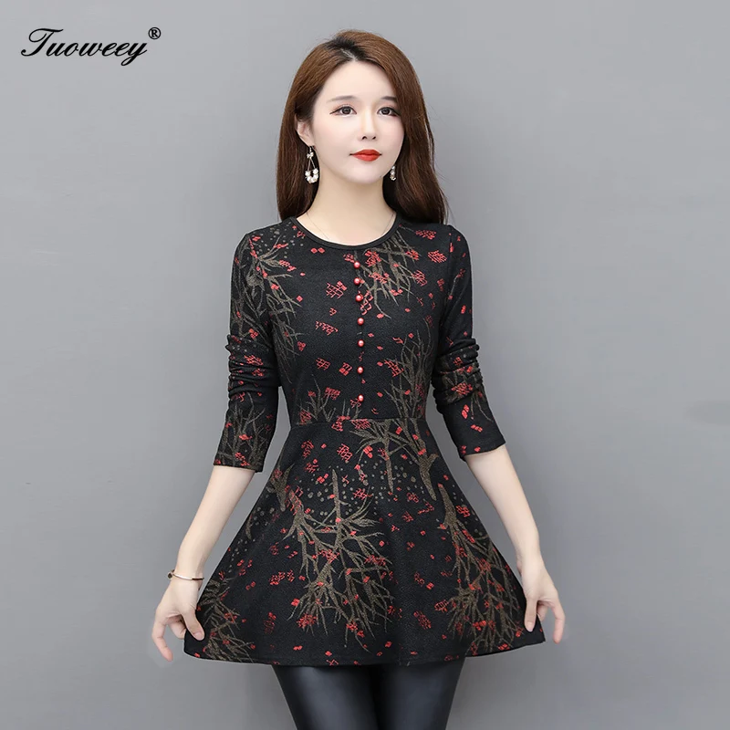 

5XL plus size red Women vintage Blouses 2019 Fashion autumn long Sleeve Shirt Female o neck tops camisas mujer elegant