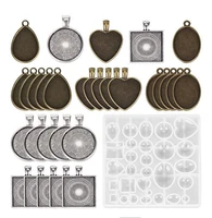 26 pcs pendant set epoxy silicone mold combination set with round square heart oval alloy base diy jewelry with metal base set