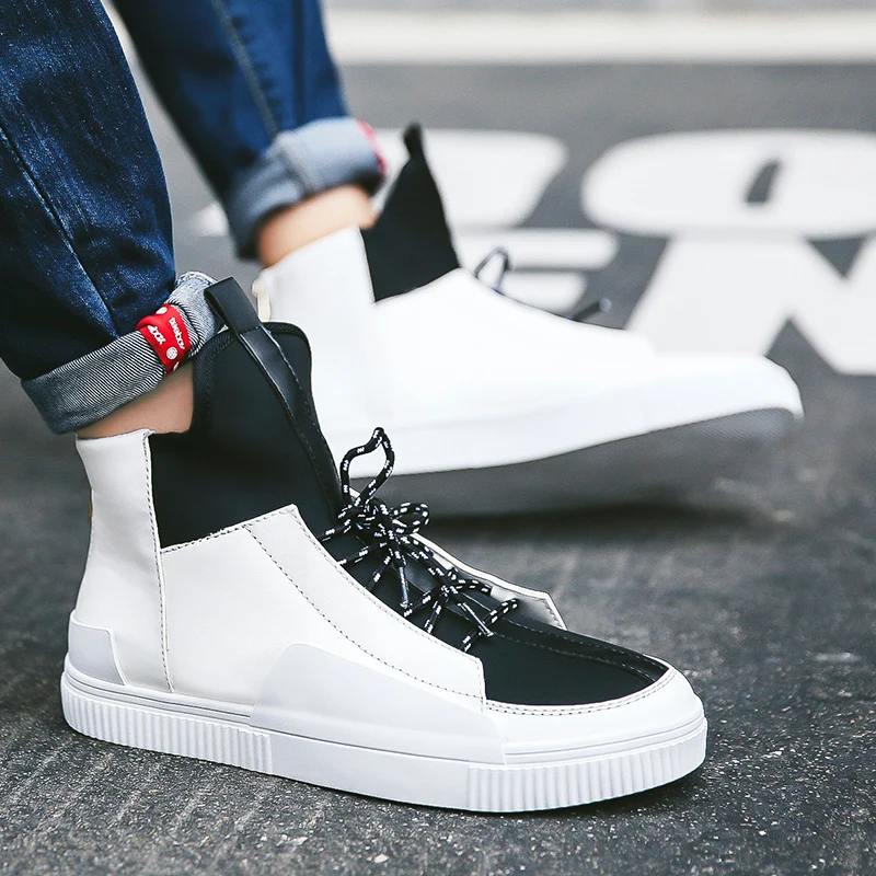 

leisure male hightop shoe men sneaker 39 fashion high Mens spring white black on High sapato sport Sneakers slip 2020 Casual s