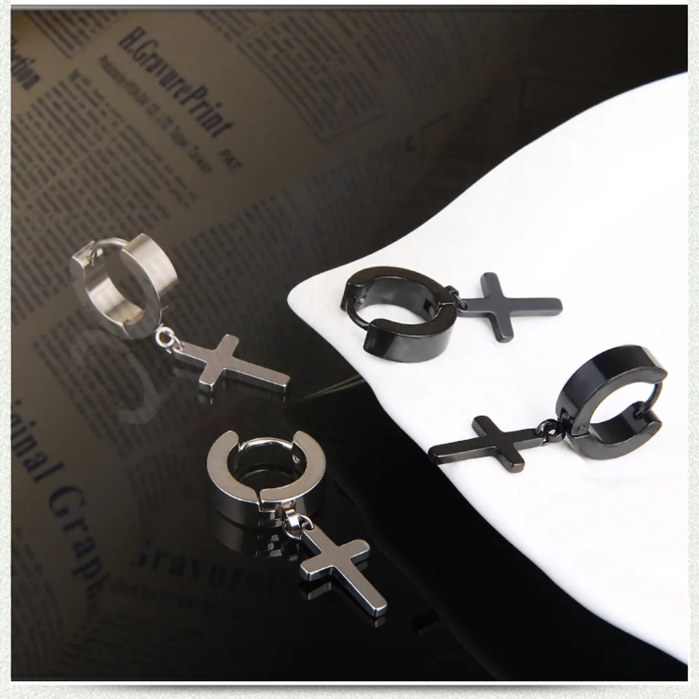 

1Pcs Women Men's Stainless Steel Dropping Earrings Black/Golden Color Cross Earrings Gothic Punk Rock Style Pendientes Jewelry