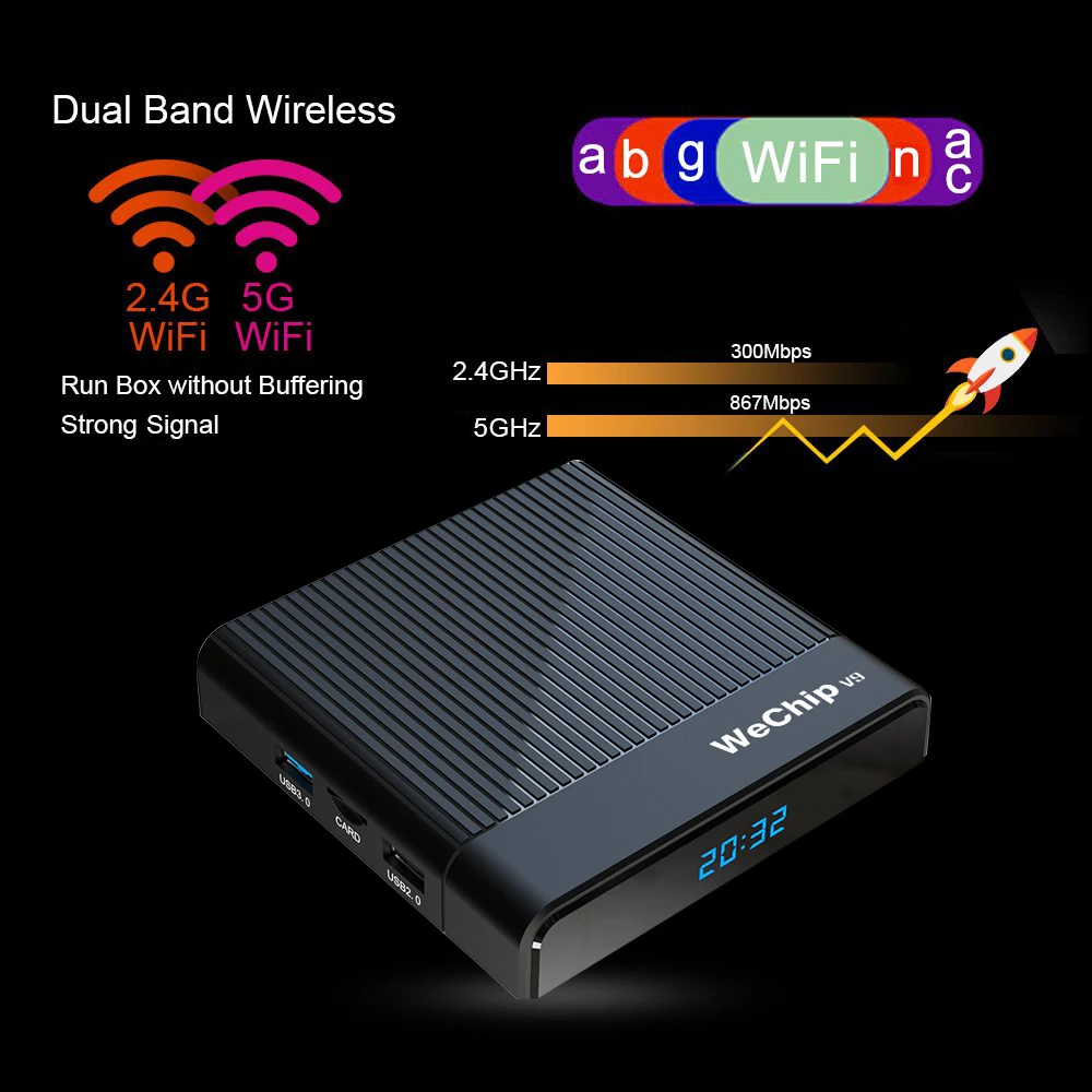 ТВ-приставка Wechip V9 Android 9,0 Amlogic S905X3 DDR3 4 Гб юаней 2,4 г/5 г Wifi Bluetooth 4,0 ТВ приставка YouTube 1080P HD плеер