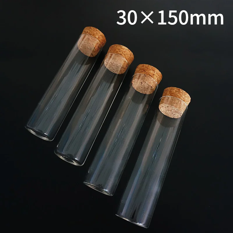 

10pcs/lot 30x150mm Glass Flat Bottom Tube With Cork Stopper,Thickened Flat - mouth Laboratory Test Tubes