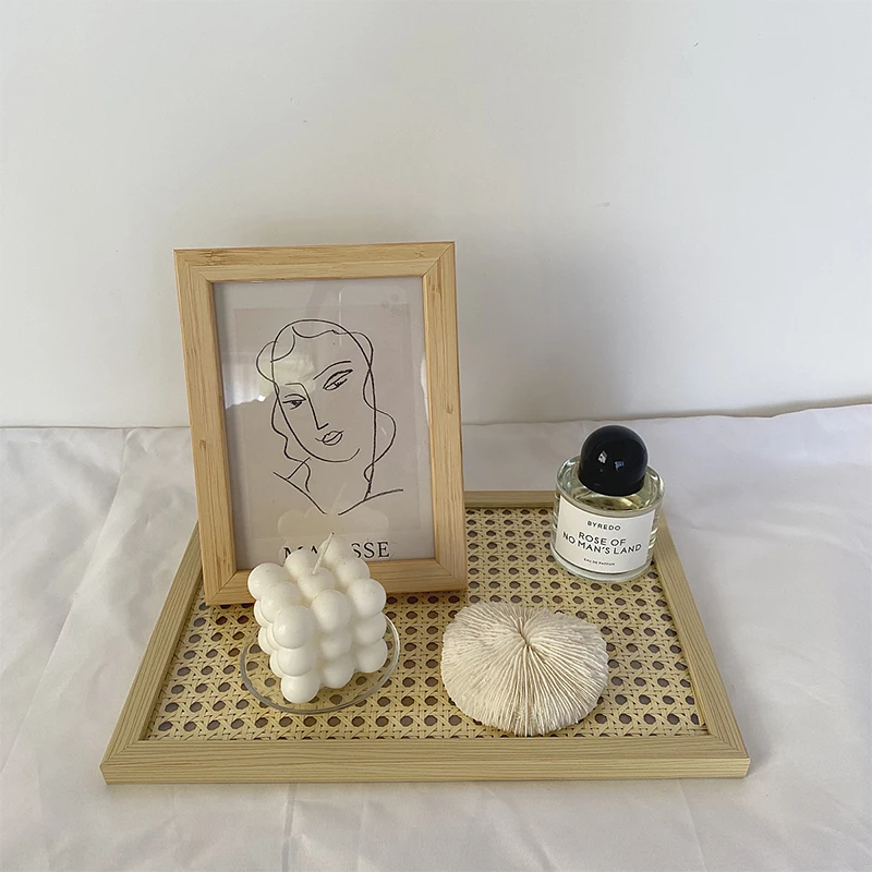 

Wood Grain Rattan Tray Desktop Storage Tray Nordic Style Photo Props Japanese Retro Black Red Hotsell Household Items Kitchen