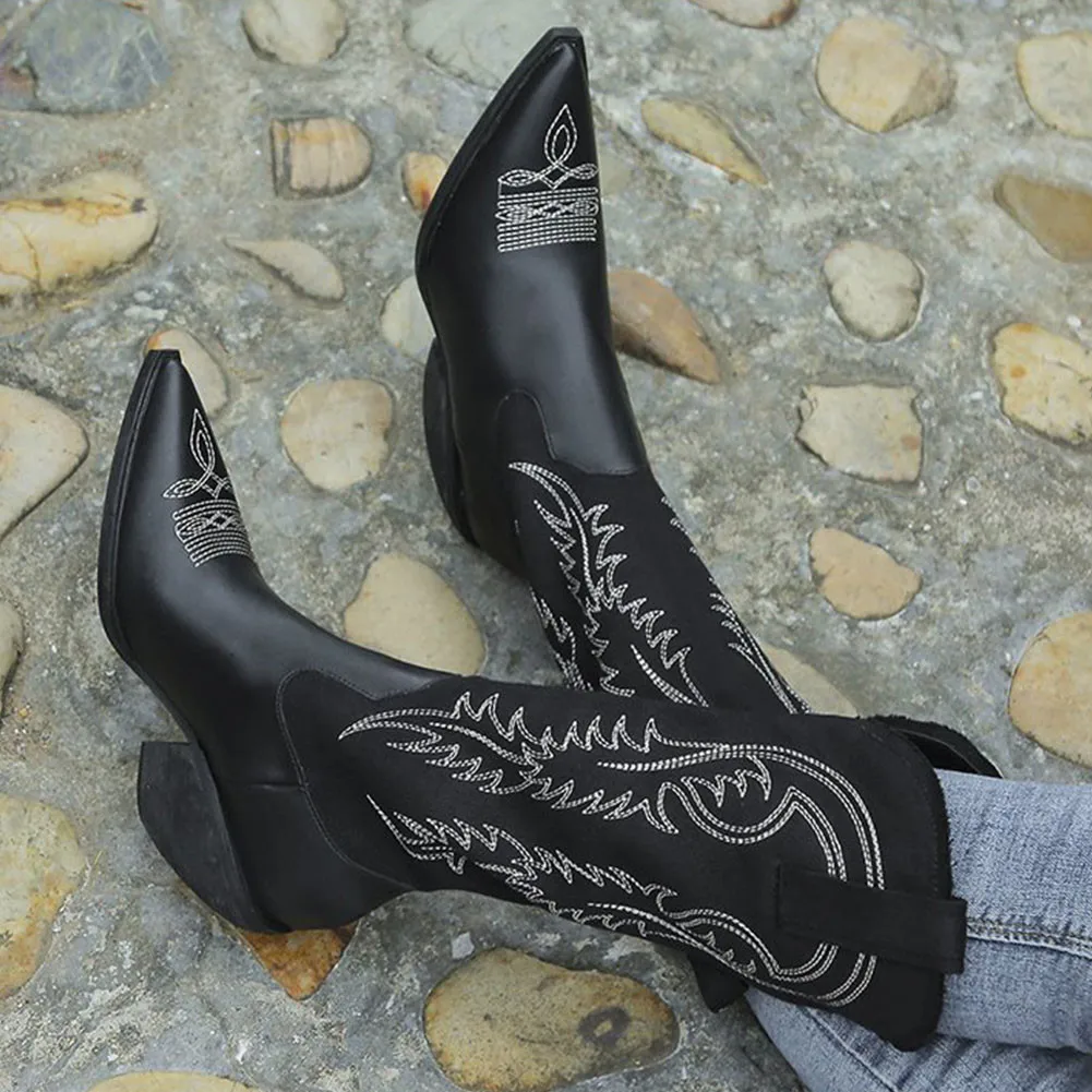 

SARAIRIS New Fashion Female 2020 Autumn Boots Knee High Boots Women Pointed Toe Thick High Heels Embroidery Shoes Woman