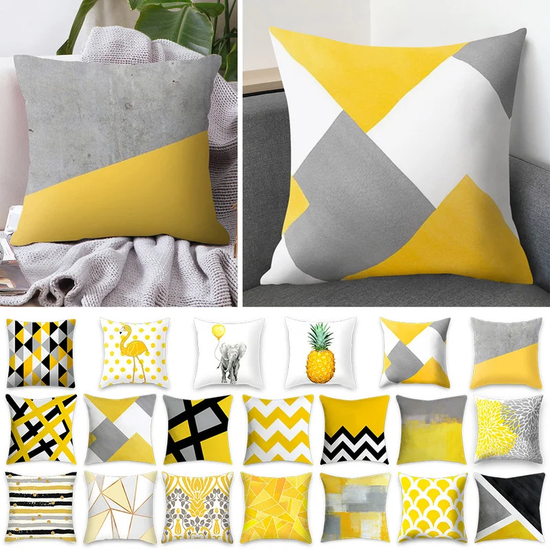 

2021 Fashion Pillowcase PP cotton pillow cover Yellow series Geometry Sofa Bedroom Office car Seat Decorative Home Textile