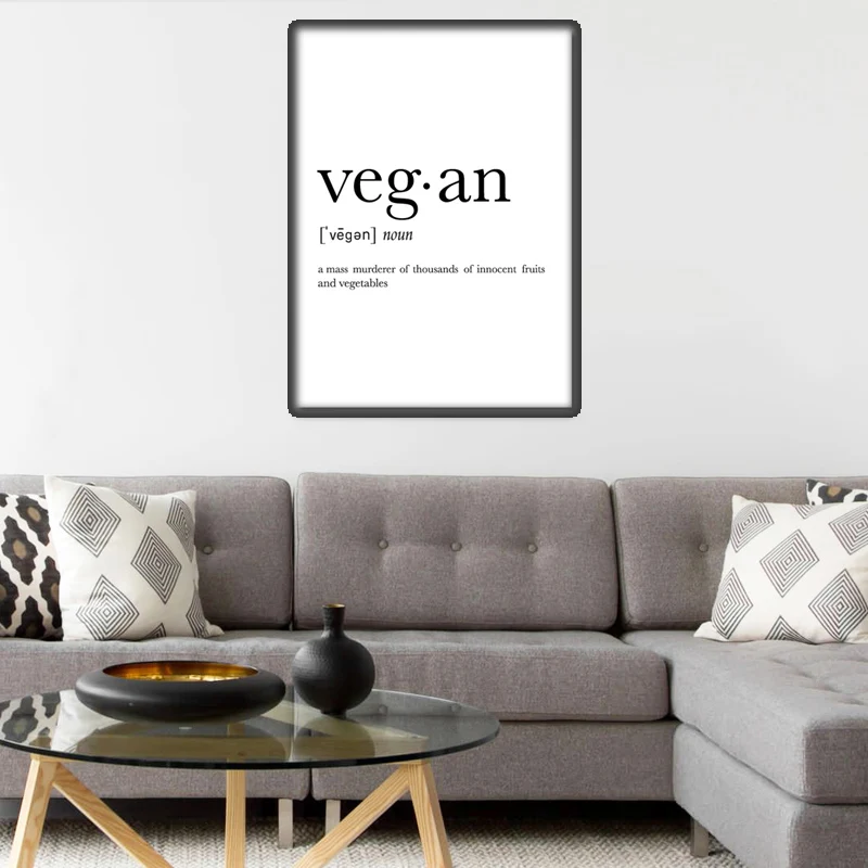 

Funny Vegan Vegetarian Definition Art Print Poster Abstract Black and White Canvas Painting Wall Pictures for Kitchen Dorm Decor