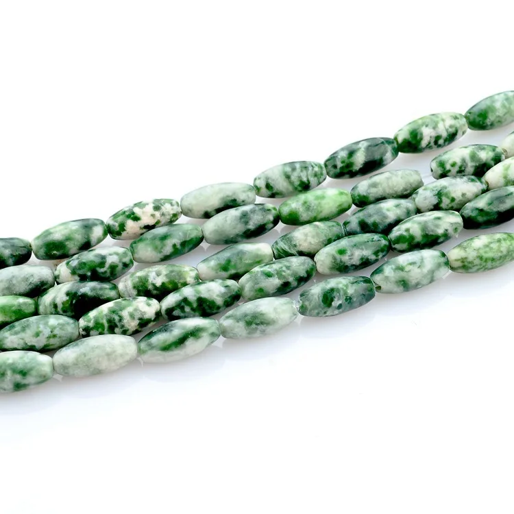 

One 15'' Strand 34pcs Natural Green Spot Stone Size 5*12mm Rice-Shaped Loose Beads Jewelry Bead Supplies