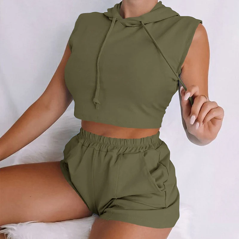 Женский спортивный костюм без рукавов толстовка Свитшот шорты 2021 Летняя женская