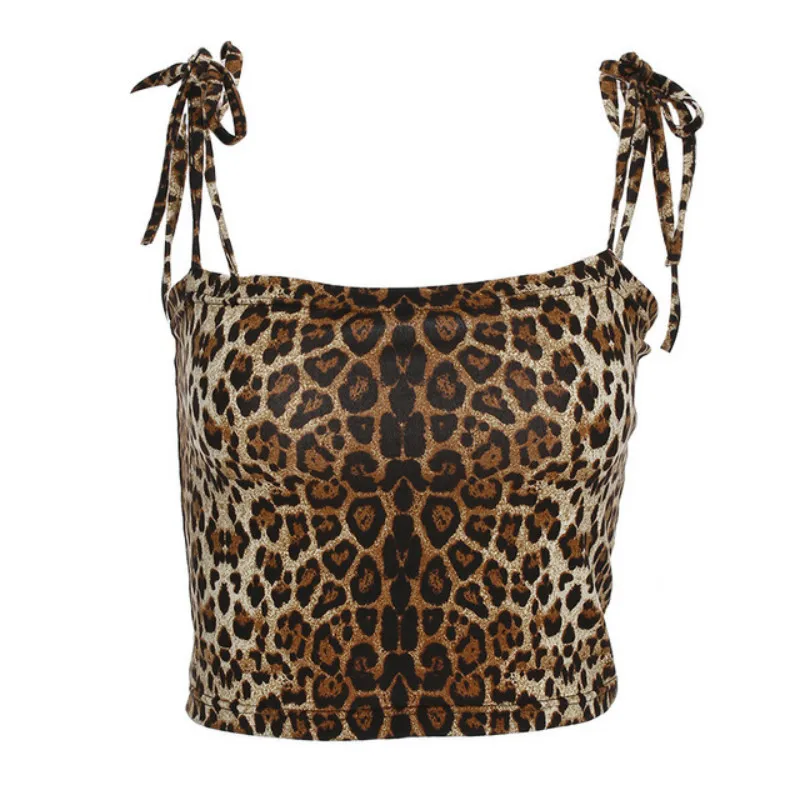 Сексуальная леопардовая укороченная Женская майка на бретелях 2020 летняя тонкая