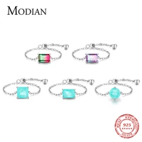 modian real 925 sterling silver 5 style emerald cut geometric tourmaline adjustable finger rings for women party fine jewelry