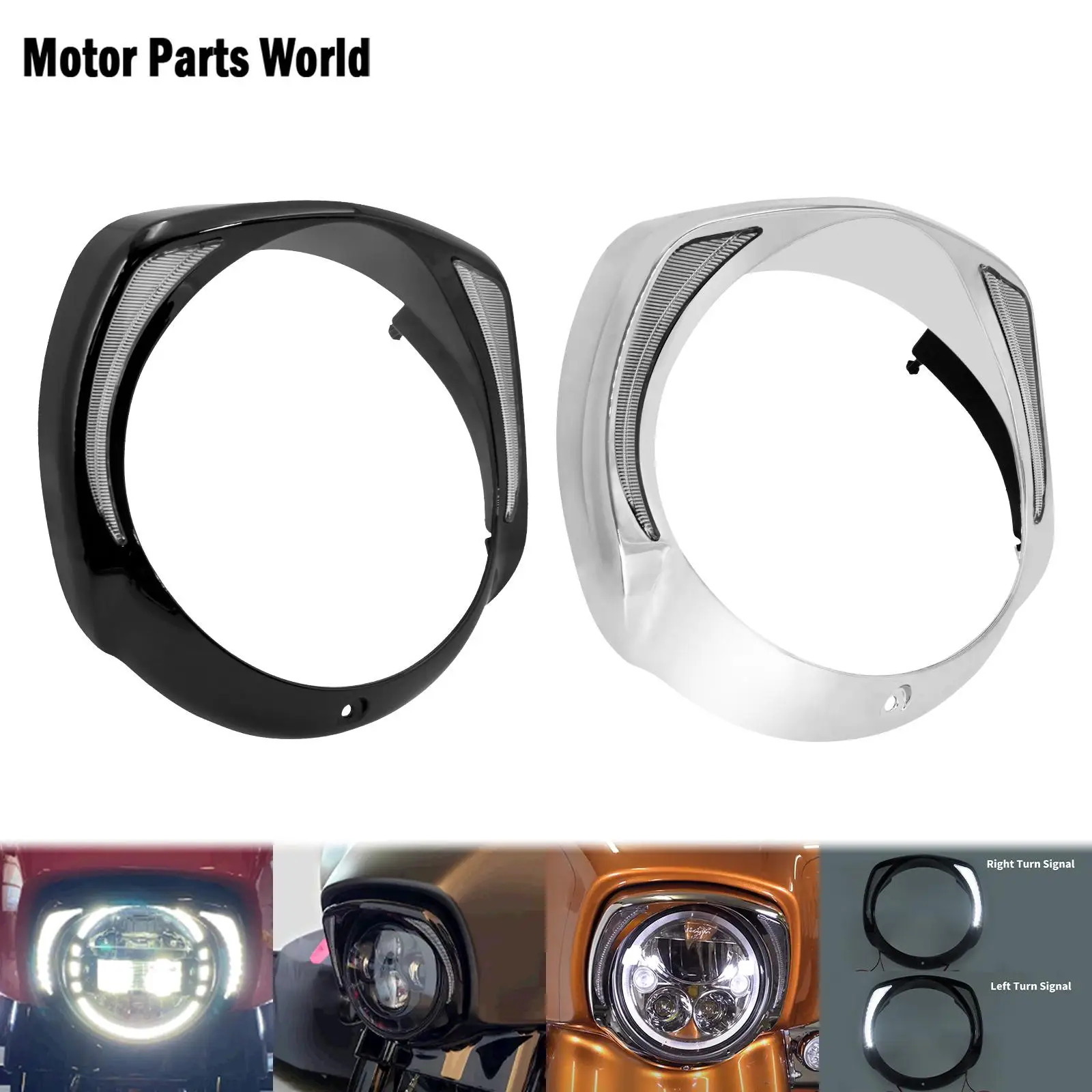 

7'' Motorcycle LED Headlight Bezel Batwing Fairing Cover Black/Chrome For Harley Touring Street Electra Glide Tri-Glide 2014-Up