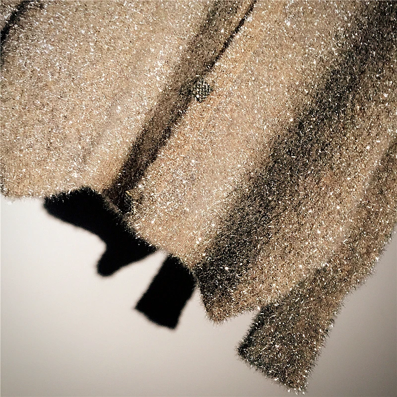 

2020 Women Spring Autumn Fashion New Loose V-Neck Solid Colr Cardigans Female Bright silk Black Long Sleeve sweater Coat QL192